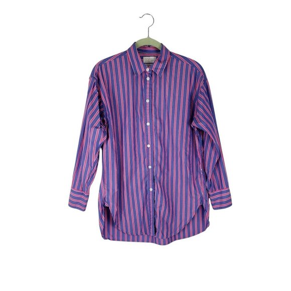 J Crew Maternity Button Up Shirt Blue Stripe Cotton Poplin Relaxed Fit Size 2 - Picture 1 of 9